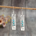 Silver geometric retro earrings with turquoise inlay, long strip drop design