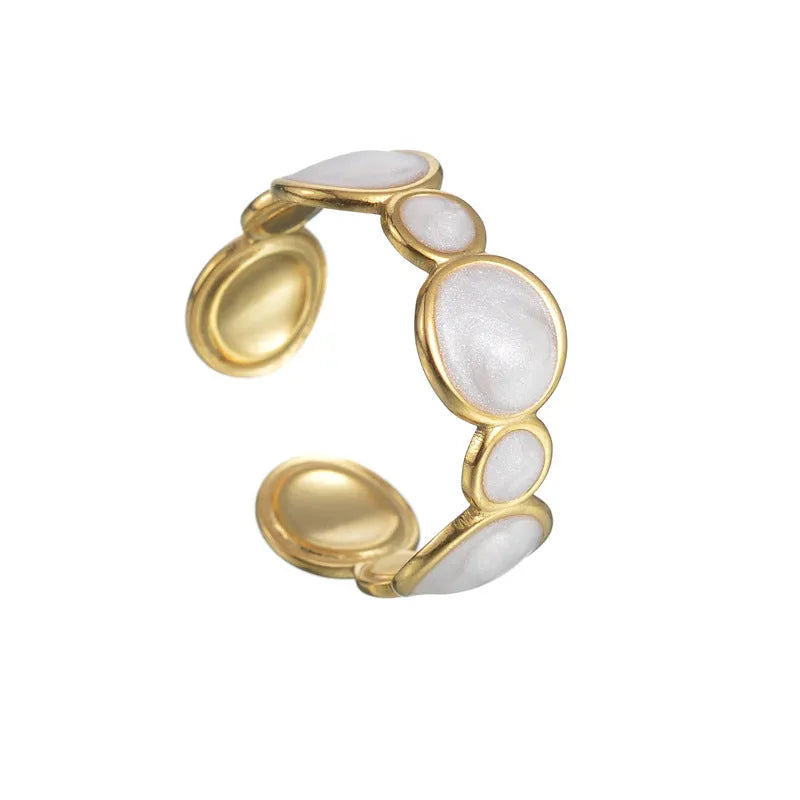 Geometric stainless steel adjustable ring with electroplated metallic finish