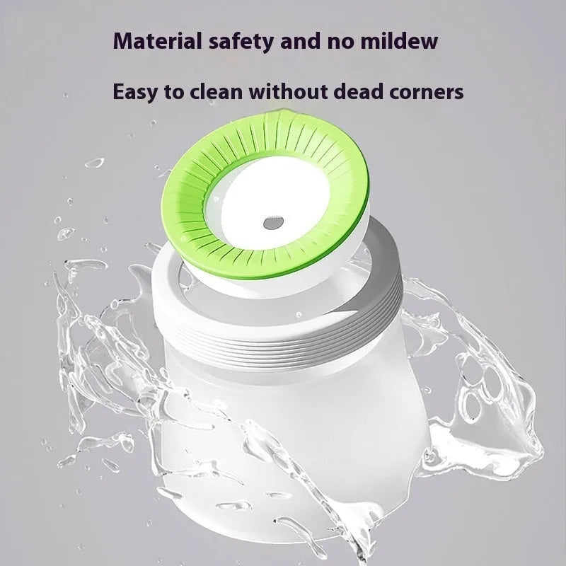 Green pet suspension bowl with non-wet mouth design for cats and dogs on white plate