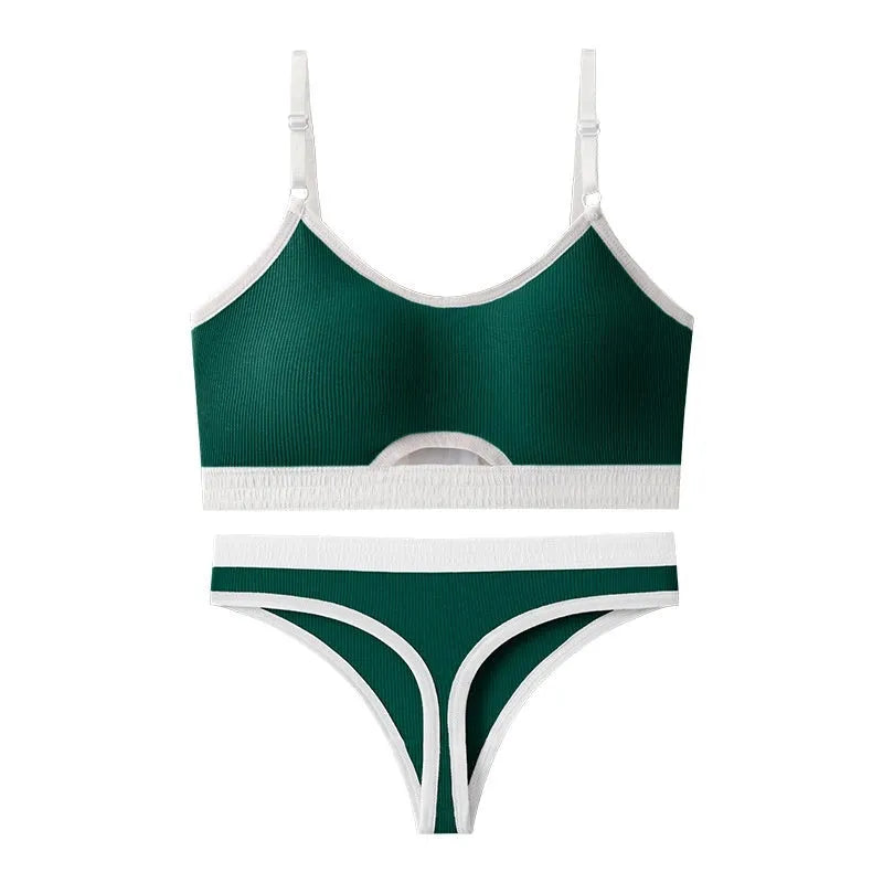 Cotton sports underwear vest set with fixed double-shoulder straps and thin mold cups in various colours