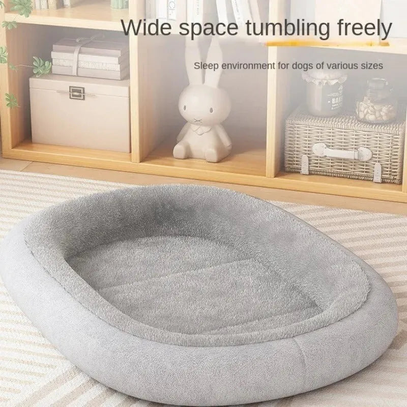 Outdoor dog kennel with removable cushion in grey colour, sized for a medium dog.
