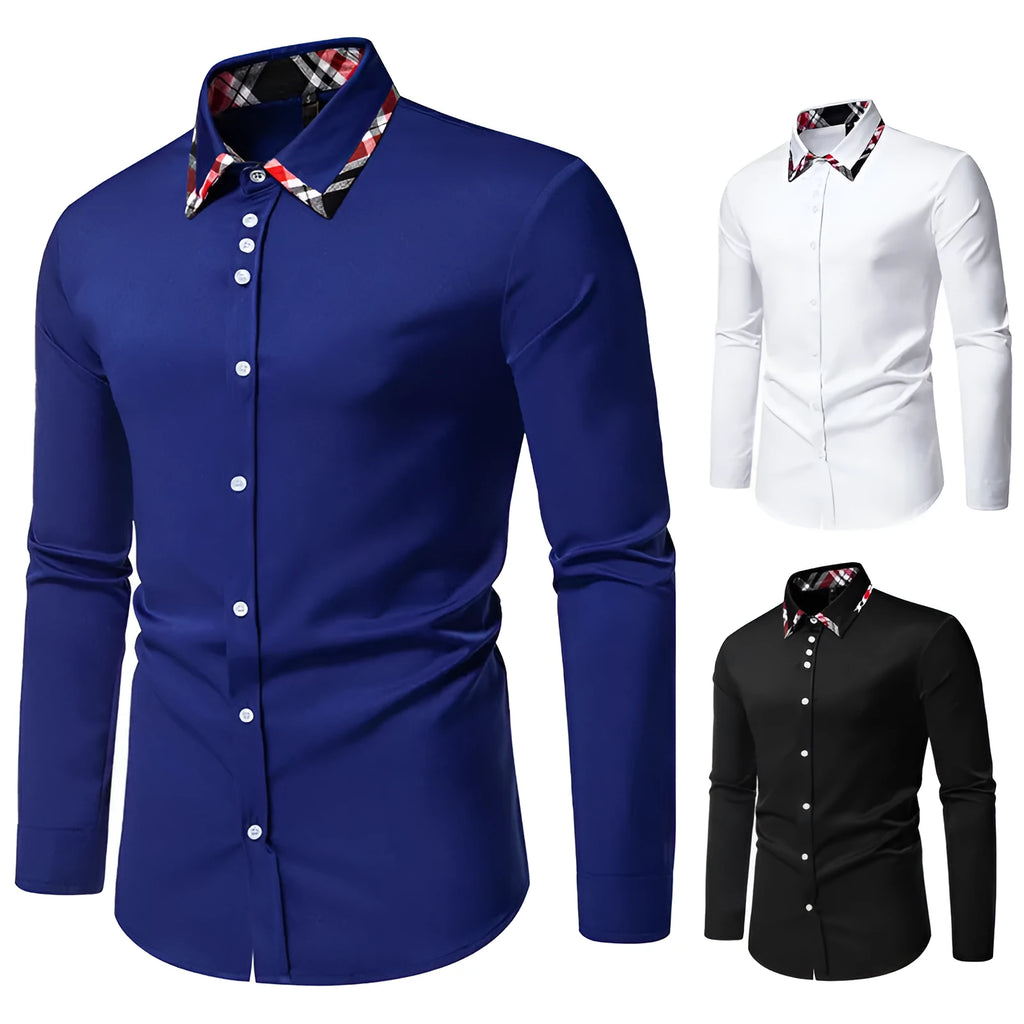 Men's plaid contrast colour shirt with triangle collar and long sleeves