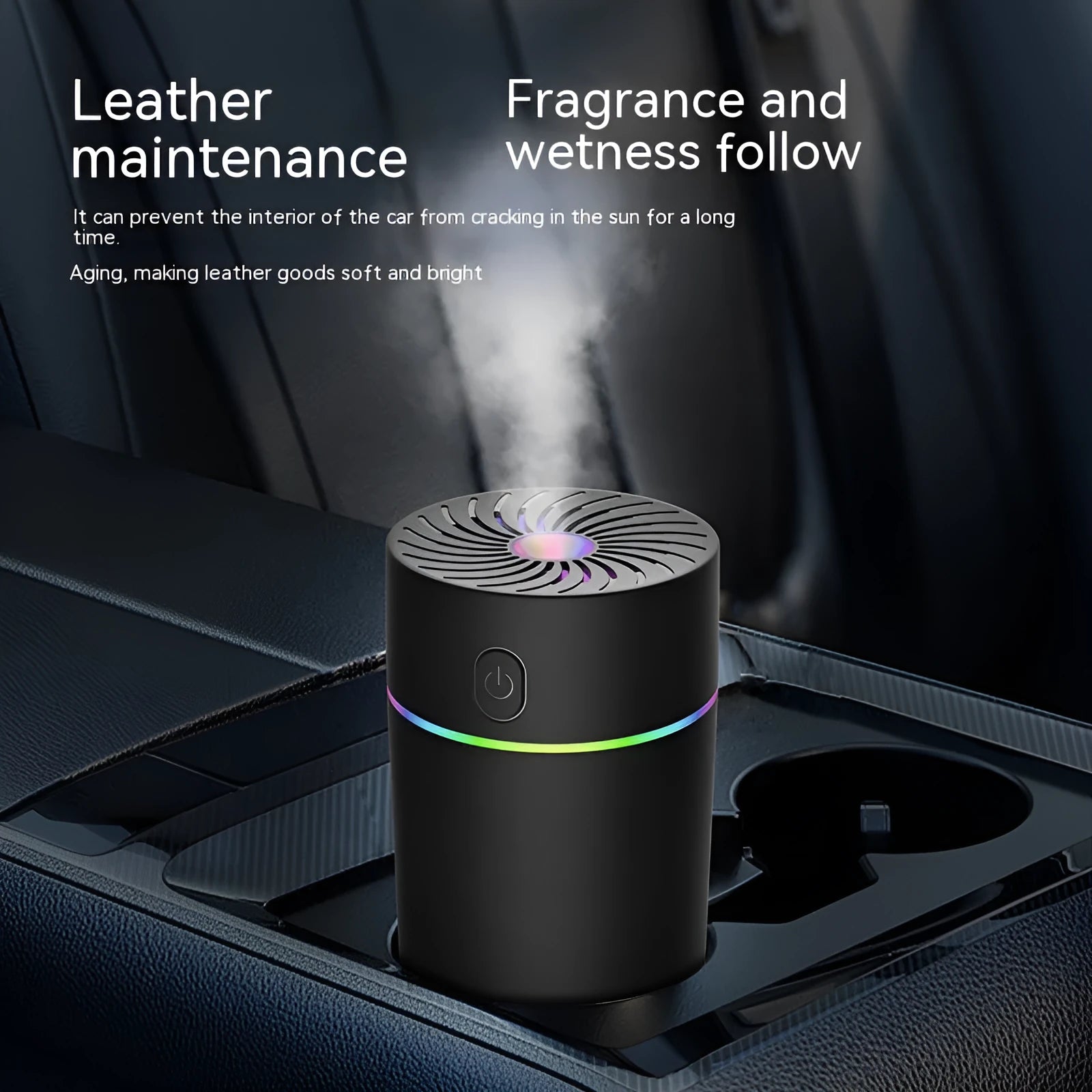 Car USB mini humidifier in black or white with adapter line for automobile aromatherapy and air humidifying