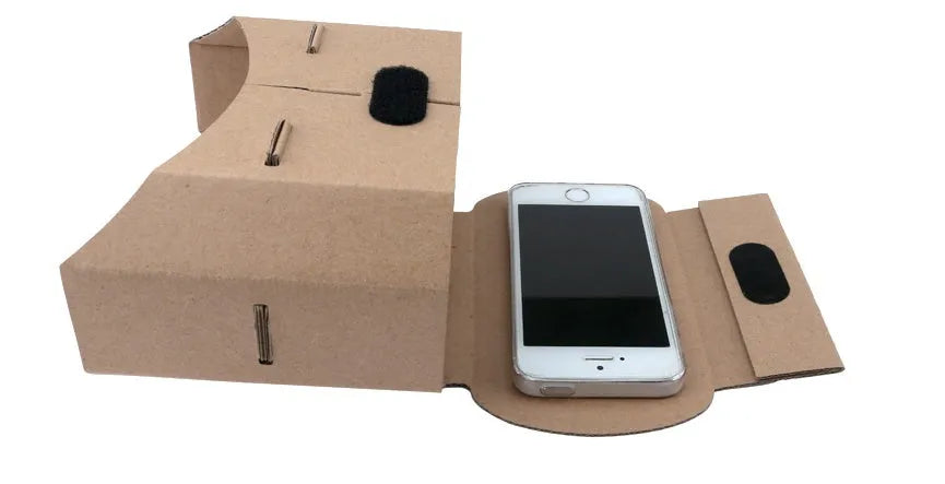 Cardboard virtual reality glasses for smartphones between 4 and 6 inches, showing 153mm by 83mm size.