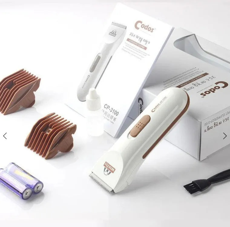 White electric pet grooming clipper with ceramic blade for dogs and cats