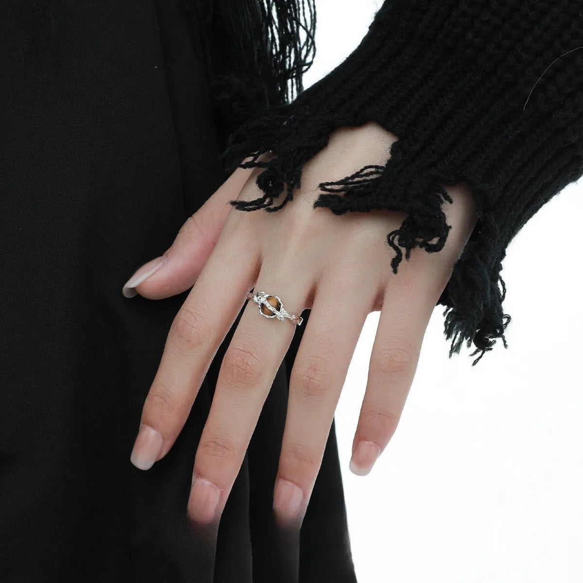 Women's Saturn design open ring with adjustable opening in white gold colour finish