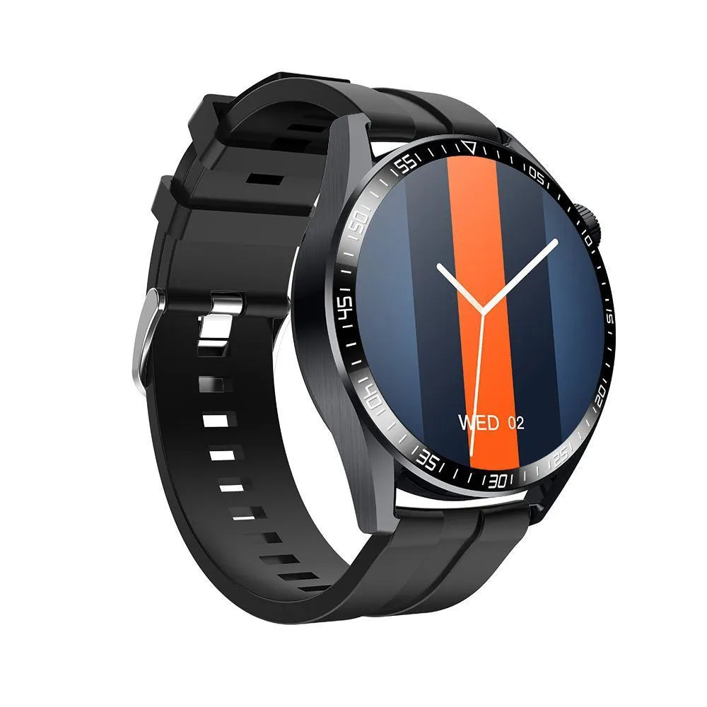 GS3 Max black smartwatch on wrist showing health stats on its 1.35-inch IPS screen with silicone strap.