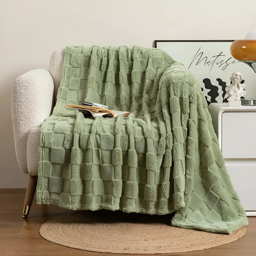 Geometric pattern cotton velvet sofa blanket in selected colour showing textured surface and modern design