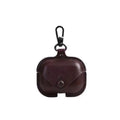Black PU leather AirPods Pro protective case holster showing car line stitching detail.