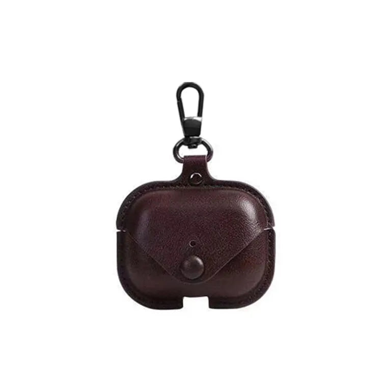 Black PU leather AirPods Pro protective case holster showing car line stitching detail.
