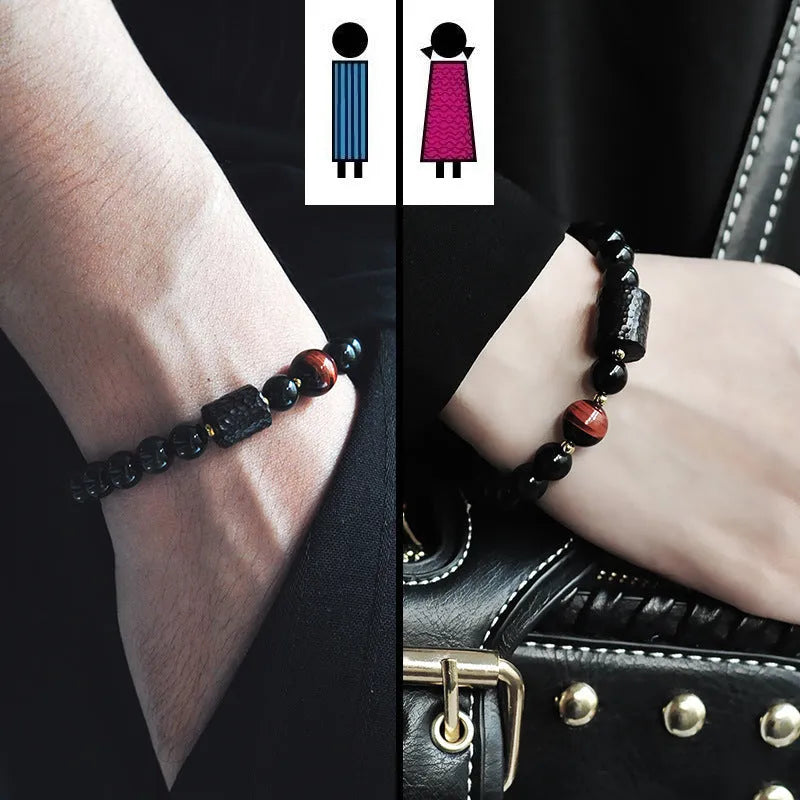 Men's obsidian crystal bracelet in Korean style, red or yellow tiger eye, 8mm 10mm 12mm beads