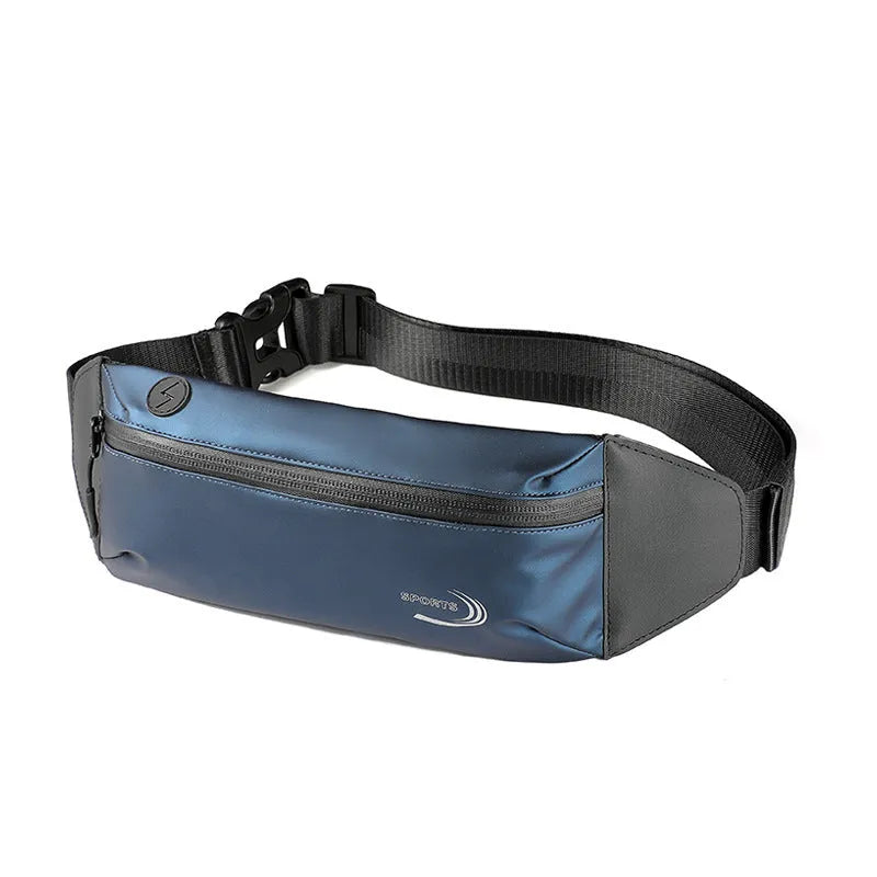 Men's waterproof sports waist bag in polyester Oxford fabric in black, blue or grey colours
