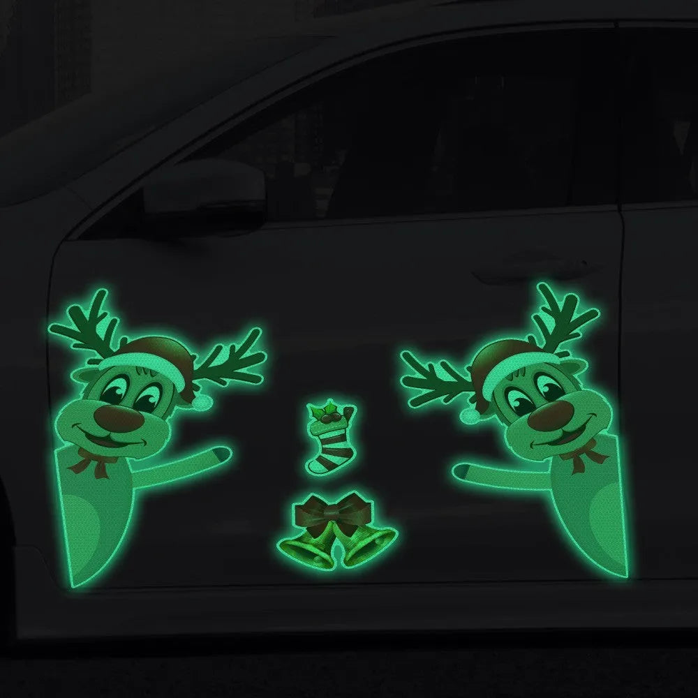 Christmas elk bell magnetic bumper stickers with reflective luminous properties on car door