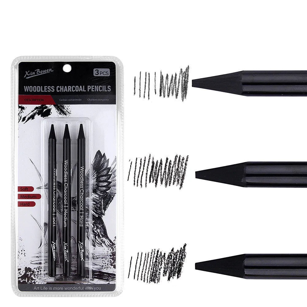 Set of six wood-free graphite sketching pencils with grades HB, 2B, 4B, 6B, 8B, and EE for art drawing.