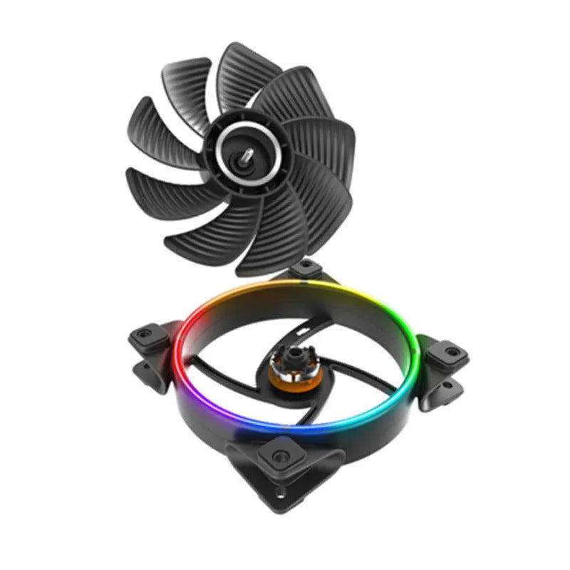 Three black 120mm PC cooling fans with illuminated RGB blades on a dark background.
