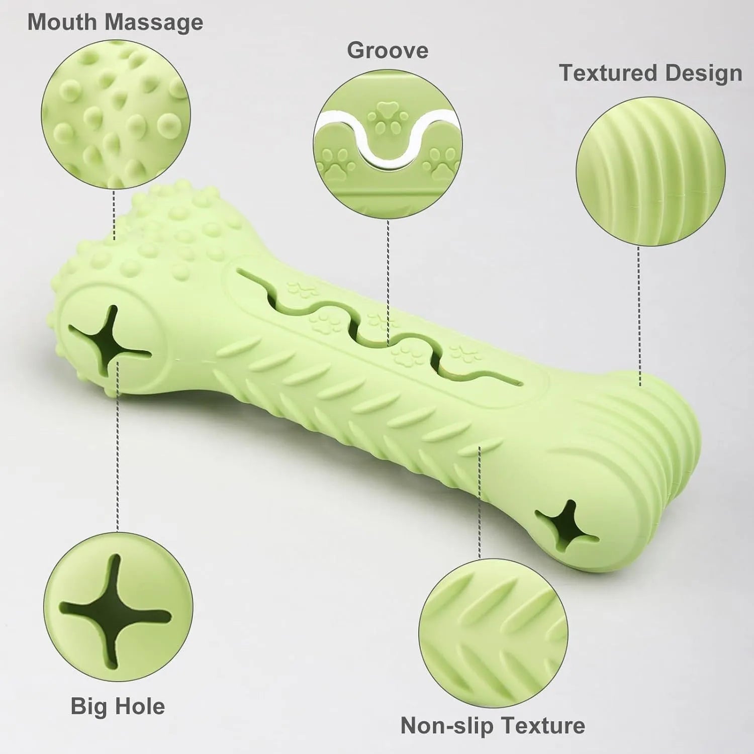 Blue bone-shaped natural rubber dog chew toy with textured surface