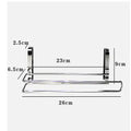 Silver stainless steel cabinet door back hanging paper towel rack showing dimensions