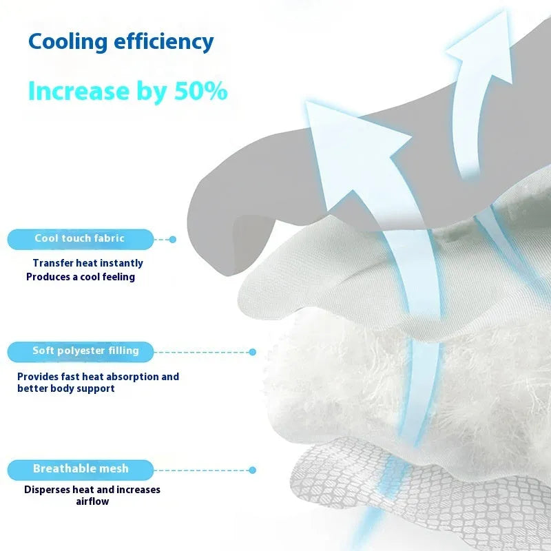 Ice silk dog cooling mat with scratch-resistant surface and non-slip backing in light grey colour