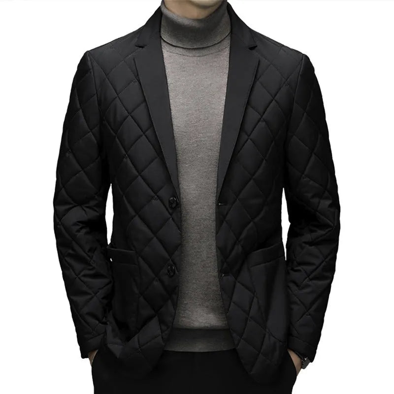 Men's thick winter jacket with lapel collar in black, shrimp blue, or dark grey colours
