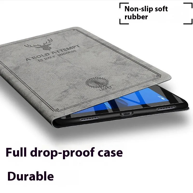 Deer soft shell TPU leather clamshell protective case for iPad in elk-themed colours.