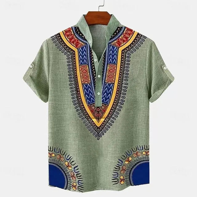 Men's striped casual button shirt in a loose fit, shown in one of nine colour options.