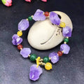 Women's natural shaped amethyst bracelet with fu character bead, adjustable 18-20 cm length