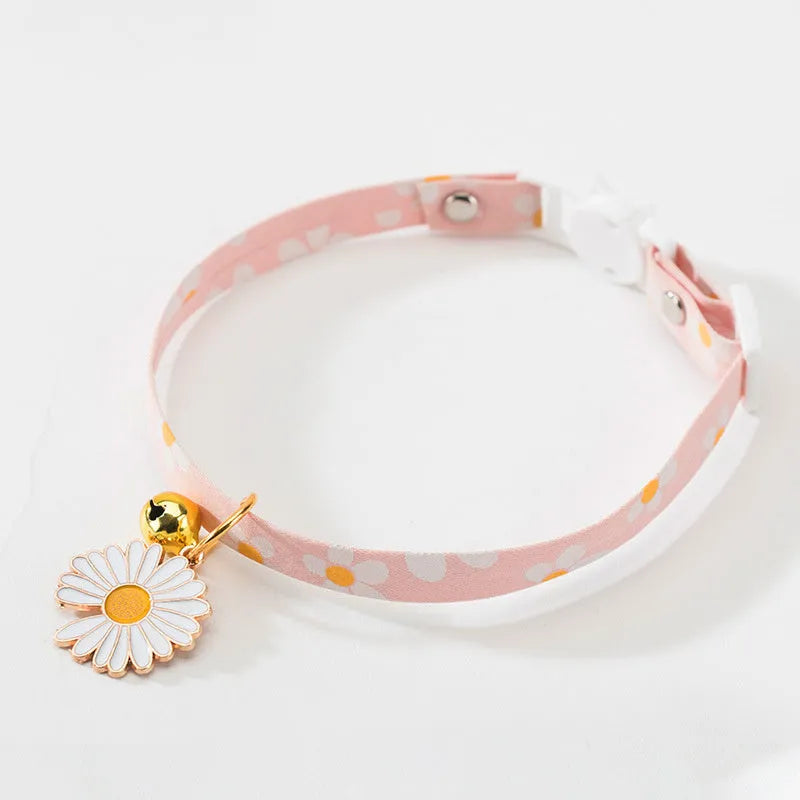 Adjustable cat collar with bell and bow tie in green pink or yellow for small dogs and cats