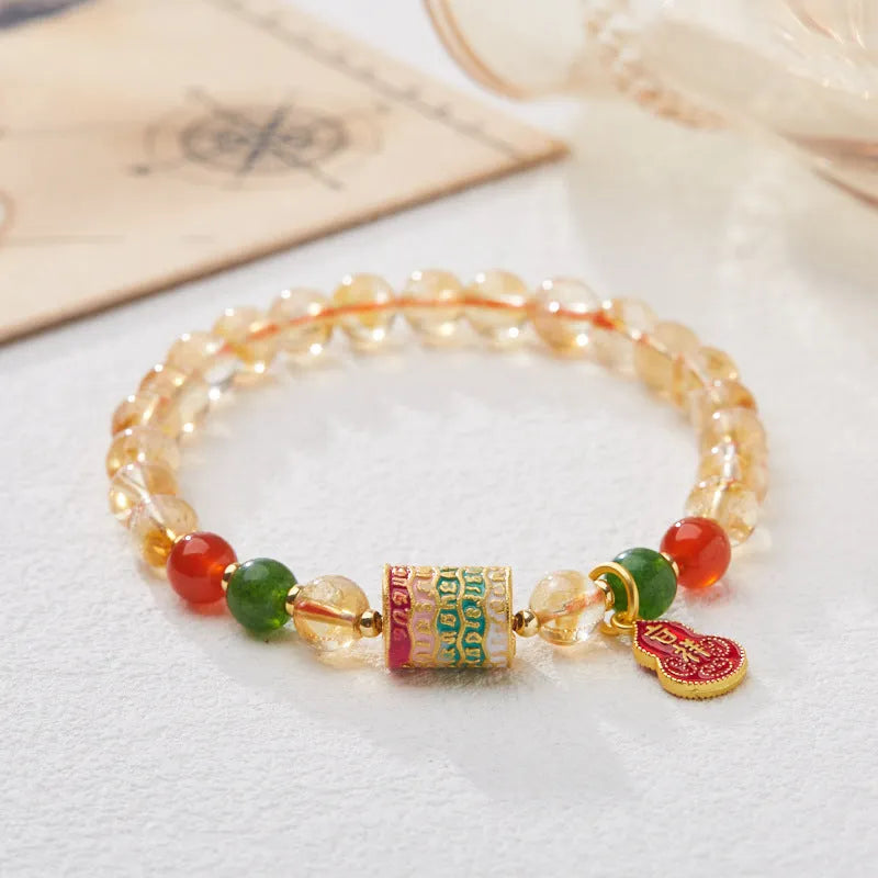 Hand-woven citrine five sutra bracelet with 6mm gemstones and geometric patterns