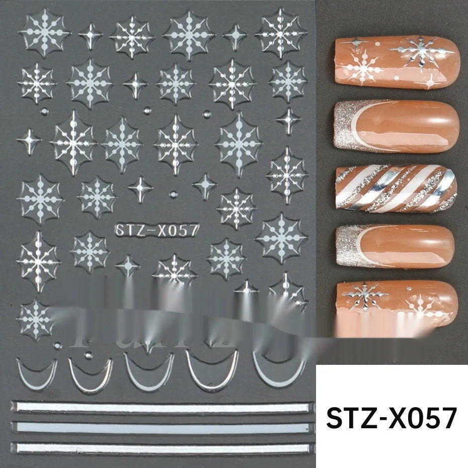 Cartoon love pattern nail art sticker decals in black and silver colours on a plastic sheet.