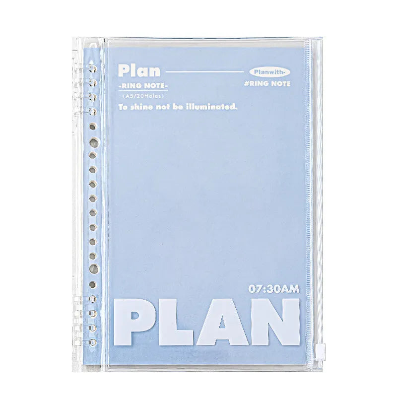 A5 PVC spiral notebook in white or blue colour showing dimensions of 148 x 210mm