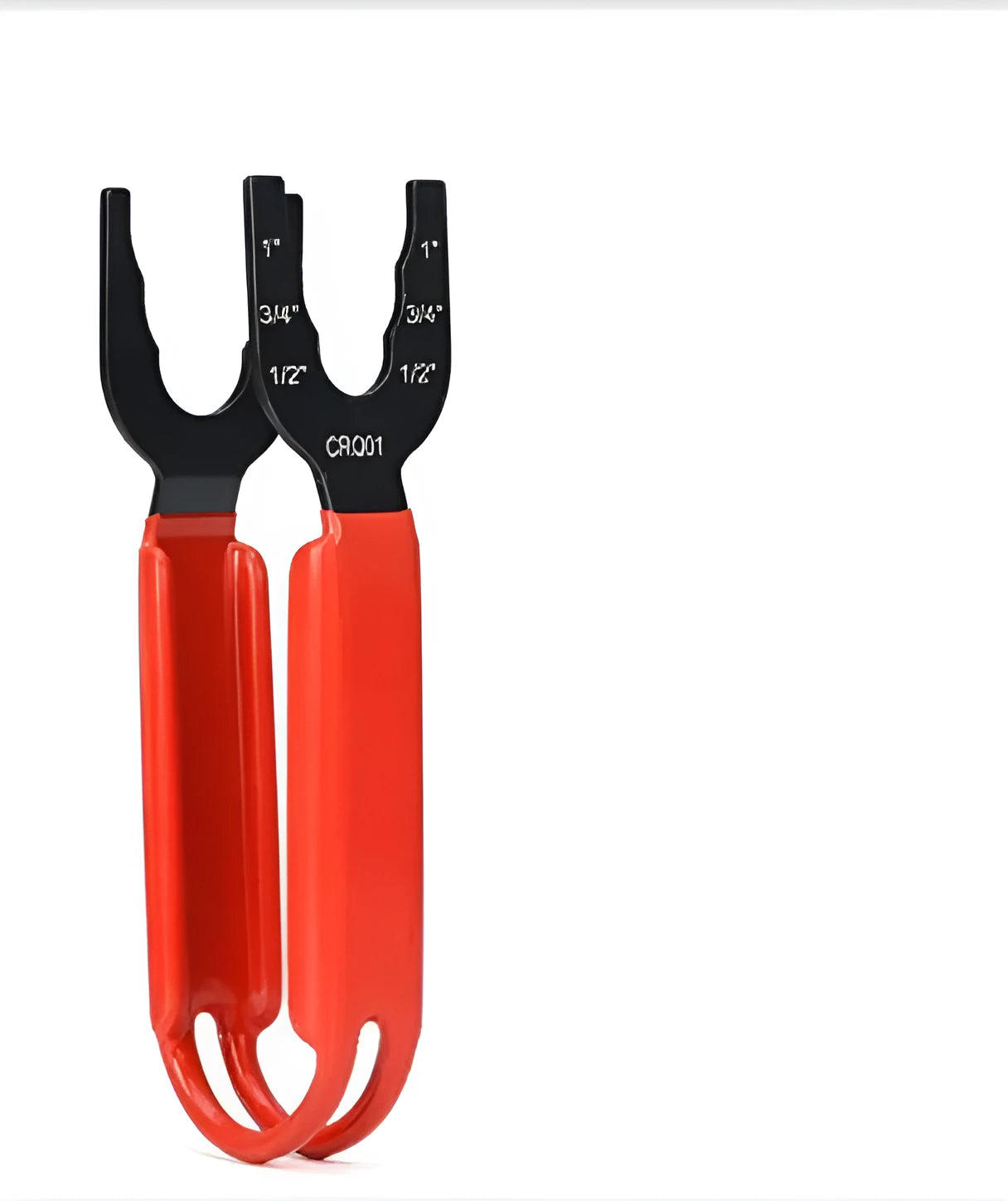 Orange drop forged steel pipe wrench with adjustable jaws on a grey background