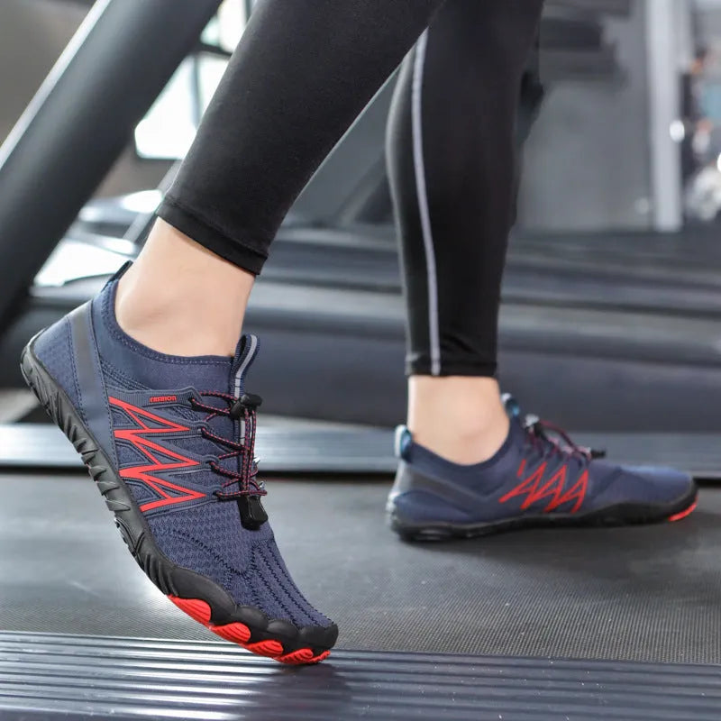 Lightweight training sneakers with striped pattern and non-slip rubber sole shown in multiple colour options.