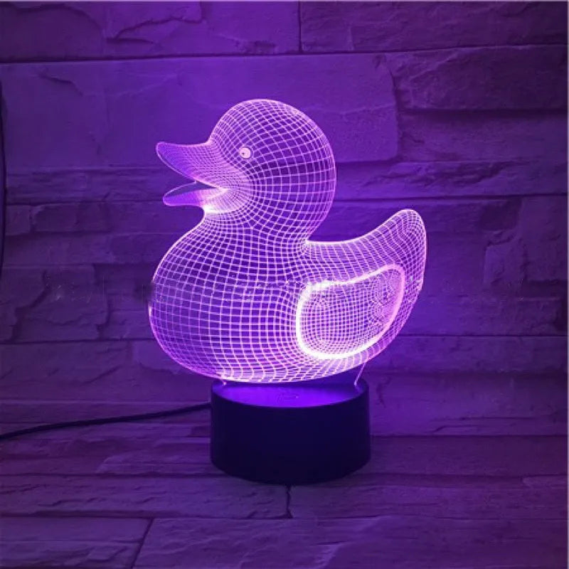 Little yellow duck 3D night light table lamp with remote control showing multiple colour lighting options