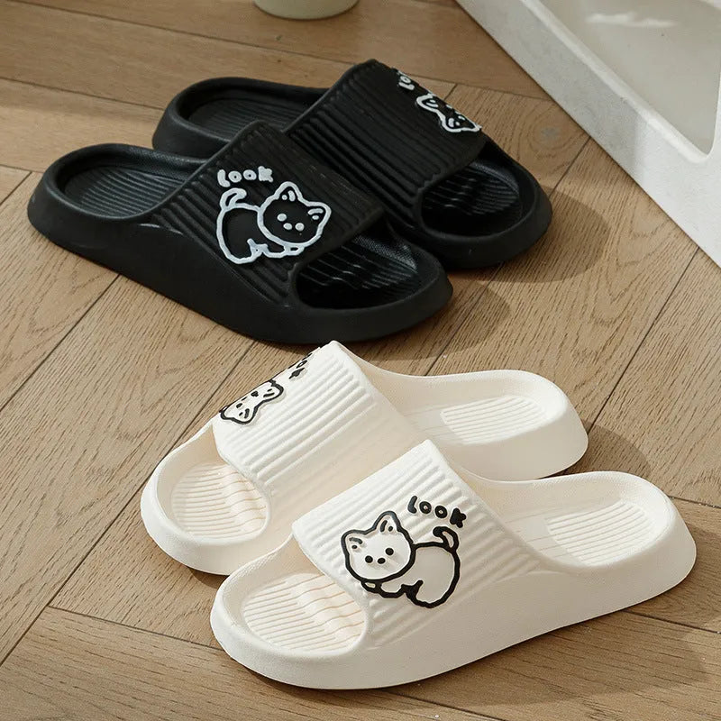 Cat motif thick platform flip-flop slippers in multiple colours with EVA sole