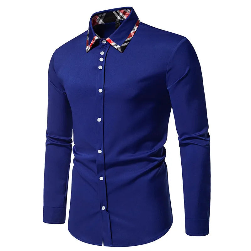 Men's plaid contrast colour shirt with triangle collar and long sleeves
