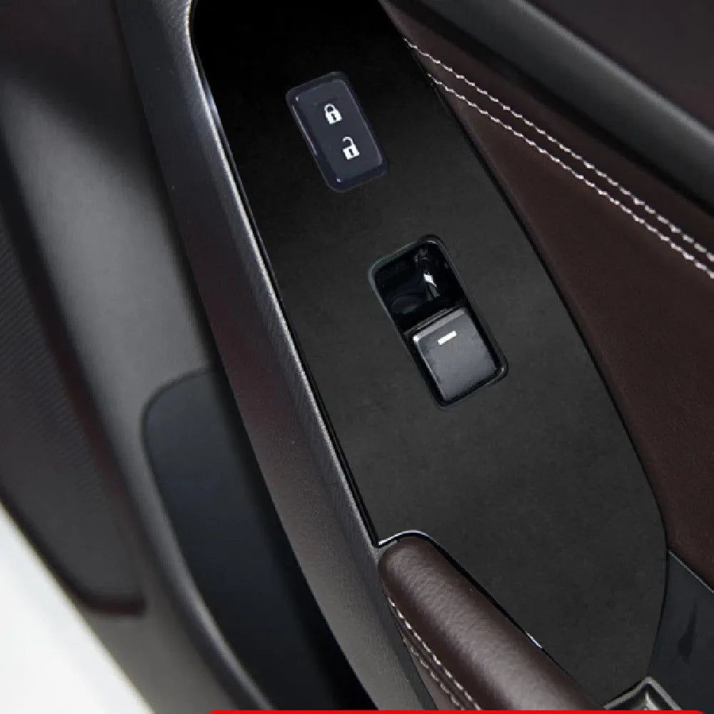 Four TPU protective films for car door control panels in transparent, carbon fibre black and matte black finishes