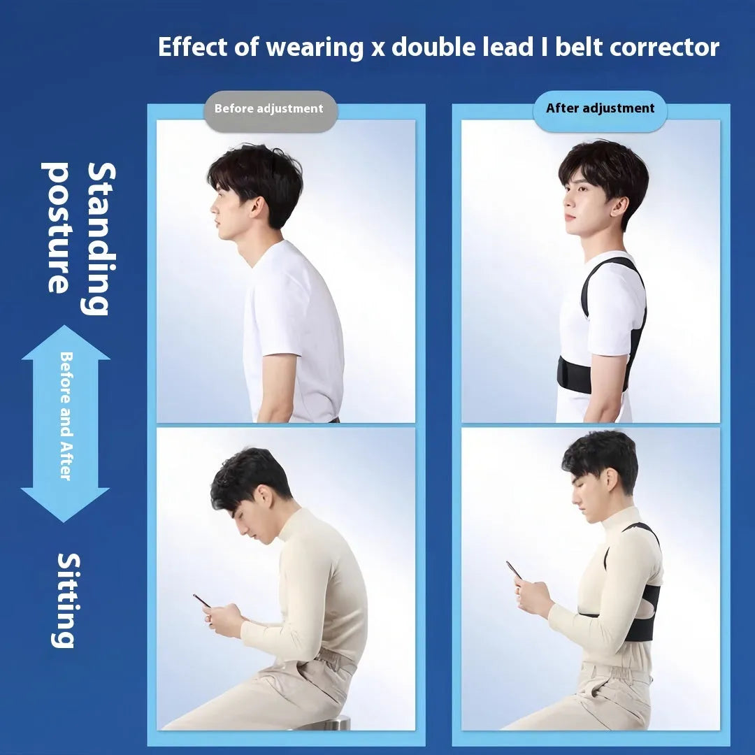 Men's beige hunchback corrector belt with adjustable straps for spine posture support and shoulder alignment