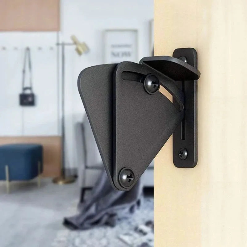 Black stainless steel sliding barn door lock for internal doors shown in two sizes, S and M