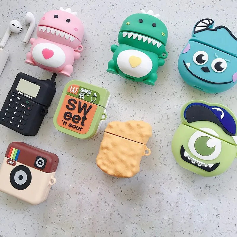 Silicone AirPods case cover with cartoon animal design in various colours