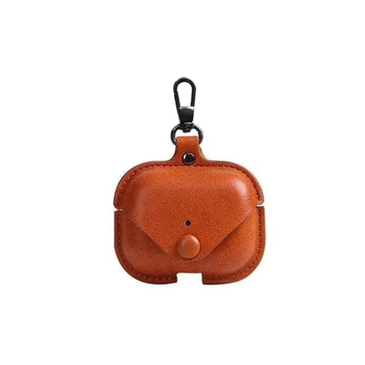 Black PU leather AirPods Pro protective case holster showing car line stitching detail.