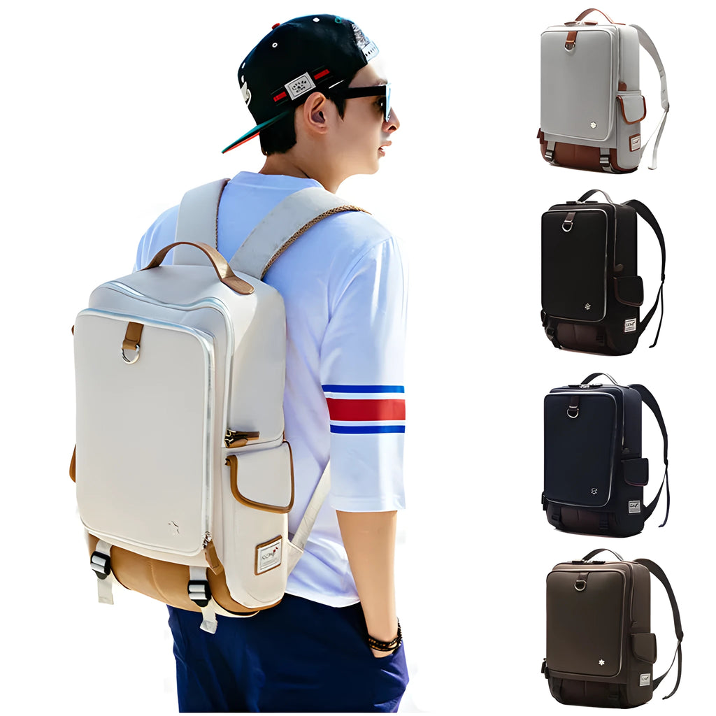 Modern men's Oxford cloth backpack in multiple colours showing large capacity design.
