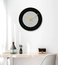 Minimalist transparent tempered glass wall clock with silent movement, 29.5cm diameter, on a white wall.
