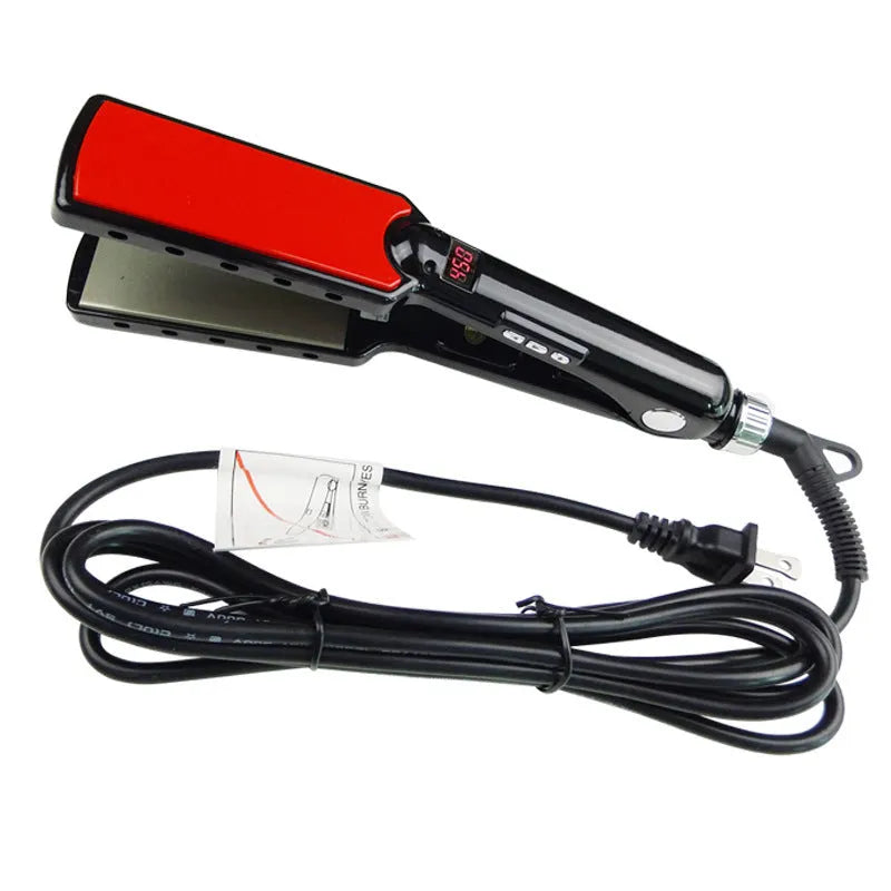Black hair straightener with tourmaline ceramics heat conductor under 15mm for dry hair styling in 3-5 minutes