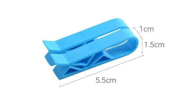 Pack of ten white plastic garbage bag fixing clips for the side of a trash can.