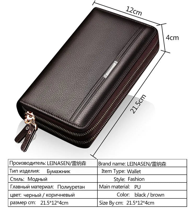 Men's rectangular wallet 21cm x 12cm x 4cm shown in black and brown colour options