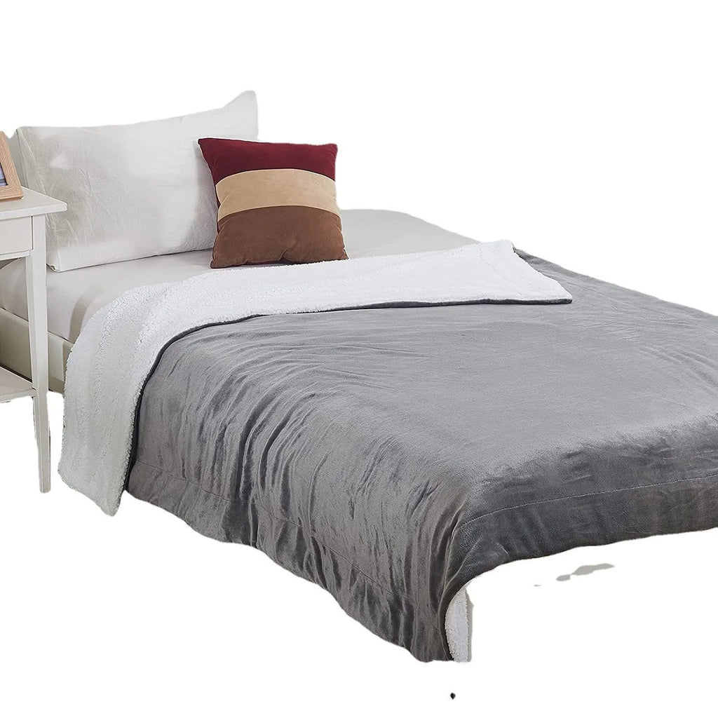 USB electric heating blanket with grey and white flannel fabric showing temperature controls