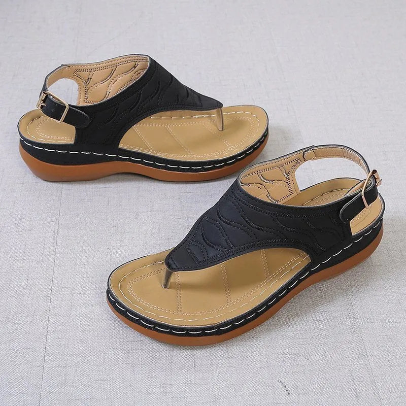 Women's casual wedge sandals with adjustable strap and solid colour artificial PU upper