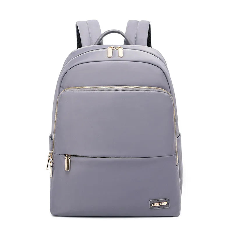 Oxford cloth women's backpack in black or purplish grey with large capacity and anti-theft zipper