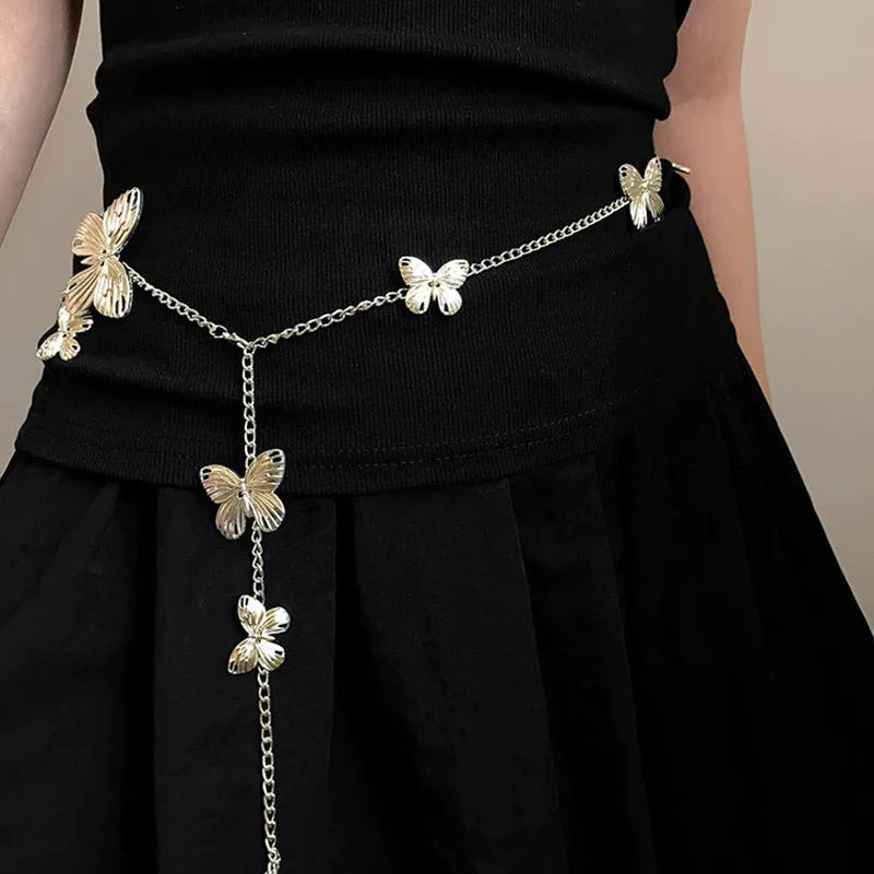 Gold butterfly waist chain jewellery for women with 104cm length retro design