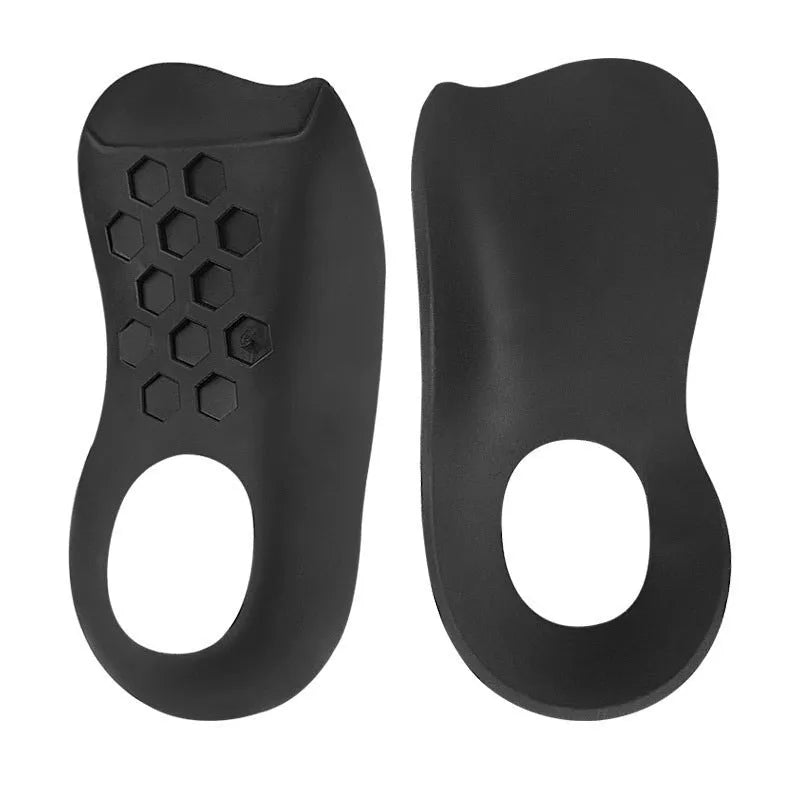 TPR arch support varus correction insole in white, black, and skin colour, showing size S and L.
